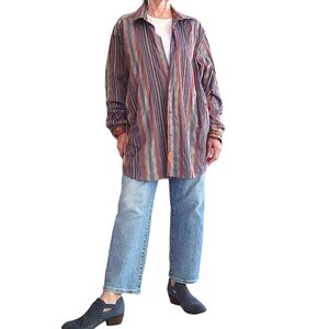 Luchiano Visconti Polyester Stripe Paisley Vintage Shirt sz XL blue orange